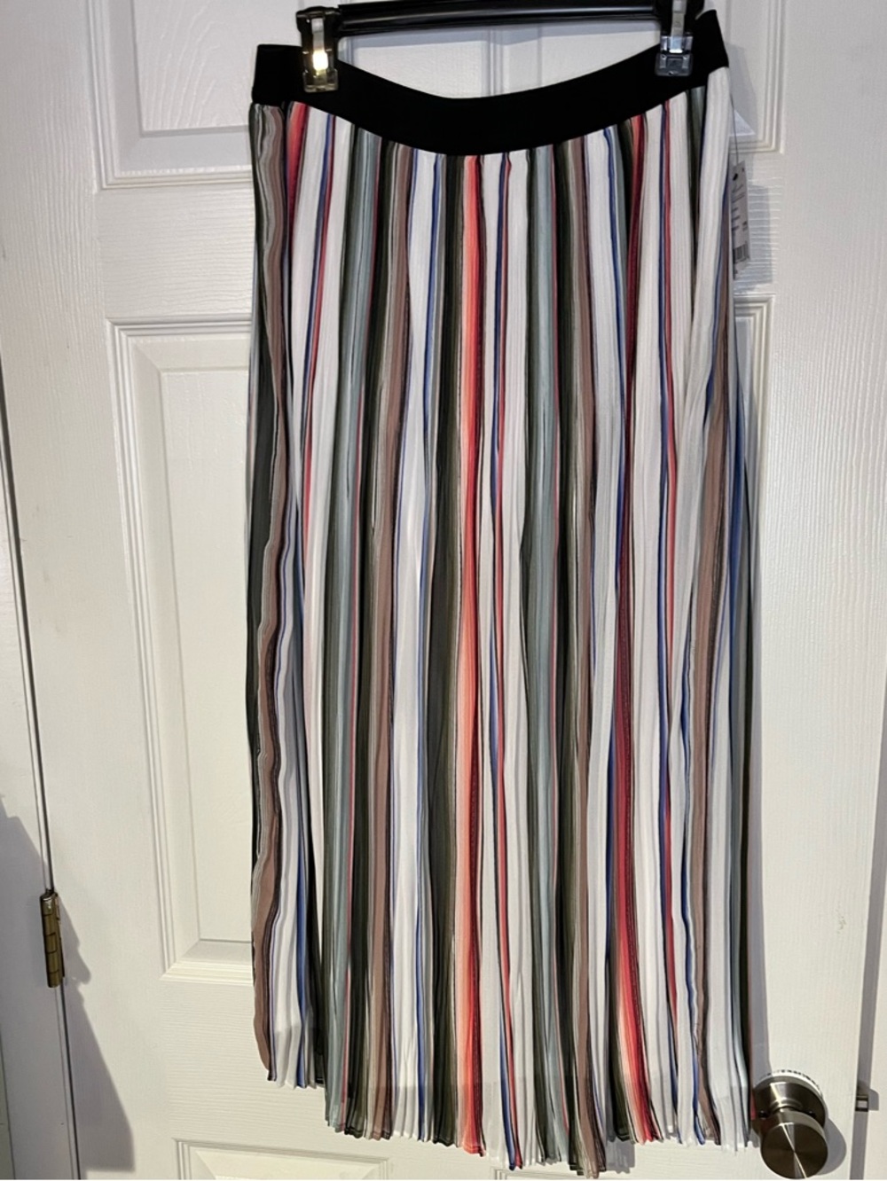 NY Collection Multi Vertical Stripe Pleated Maxi Skirt elastic waistband NWT